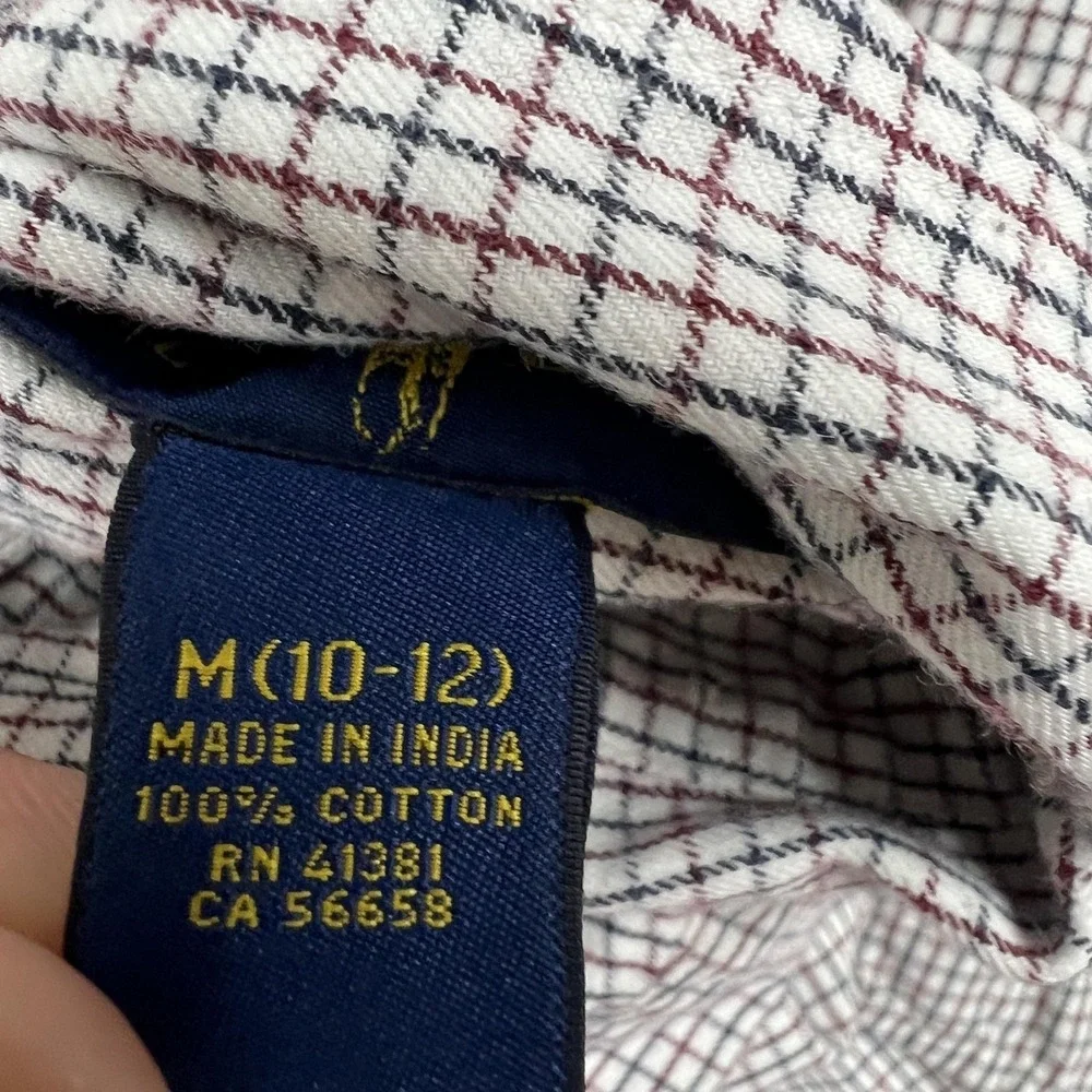 Ralph Lauren Shirt Boys M 10-12 Blue White Check Long Sleeve Button Down Pony